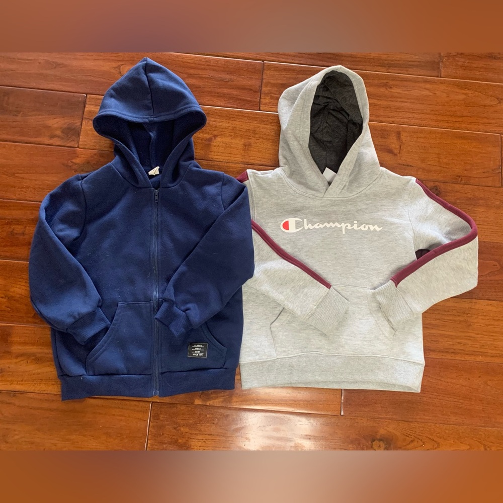 Boys Hoodie Lot Size 6 Grey Champion & Blue Zip Shein Long Sleeve Sweatshirt